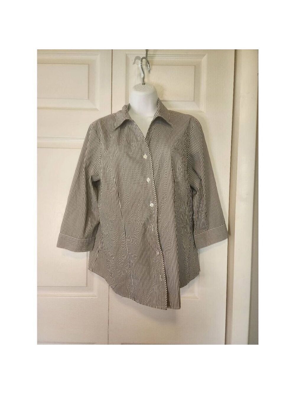 Christopher & Banks Gray and White Striped Blouse